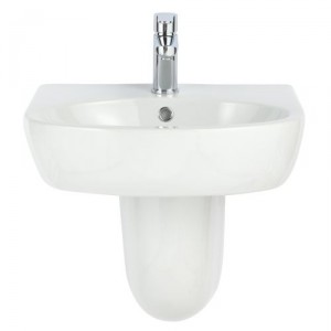 Gloss White Finish Modern Bathroom Renoir Ceramic 450mm 1TH Basin Sink with Semi Pedestal
