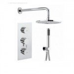 Crosswater Dial Push Button Bath Valve 2 Control Kai Trim, Fixed Shower Head &amp; Handshower with Wall Outlet