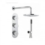 Crosswater Dial Push Button Bath Valve 2 Control Central Trim, Fixed Shower Head &amp; Handshower with Wall Outlet