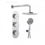 Crosswater Dial Push Button Bath Valve 2 Control Central Trim, Fixed Shower Head &amp; Handshower with Wall Outlet