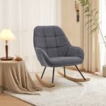 Grey Linen Upholstered Rocking Chair