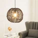 Black Woven Sphere Pendant Round Concise Rattan Hanging Lamp