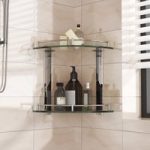 2-Tier Corner Shower Caddy with Tempered Glass Panel 25x25cm