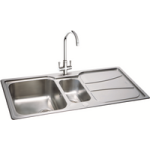 Carron Phoenix Zeta 150 1.5 Bowl Chrome Stainless Steel Kitchen Sink- Reversible Drainer