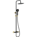 Black and Brass Thermostatic Bar Mixer Shower Set with Slide Rail Kit & Hand Shower – Arissa