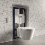 Wall Hung Smart Bidet Japanese Toilet & Grohe Frame Cistern and Black Flush Plate – Purificare