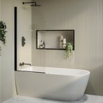 Freestanding Shower Bath Single Ended Left Hand Corner with Black Bath Screen 1650 x 800mm – Amaro