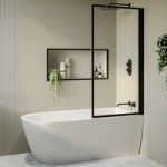 Freestanding Single Ended Right Hand Corner Shower Bath with Black Bath Screen 1650 x 800mm – Amaro