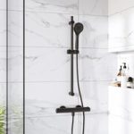 Black Thermostatic Round Bar Mixer Shower Set with Slide Rail Kit – Arissa