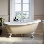 Beige Freestanding Single Ended Roll Top Slipper Bath with White Feet 1615 x 690mm – Bowland