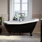 Black Freestanding Single Ended Roll Top Slipper Bath with Black Feet 1615 x 690mm – Bowland