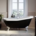 Black Freestanding Single Ended Roll Top Slipper Bath with White Feet 1615 x 690mm – Bowland