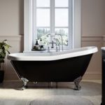 Black Freestanding Single Ended Roll Top Slipper Bath with Chrome Feet 1615 x 690mm – Bowland