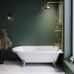 Freestanding Single Ended Shower Bath with Brushed Brass Screen & Feet 1670 x 740 mm – Park Royal