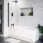 Single Ended Shower Bath with Front Panel and Hinged Black Bath Screen 1700 x 700mm – Alton