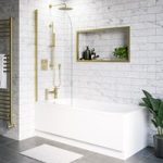 Single Ended Shower Bath with Front Panel & Brushed Brass Screen 1700 x 700mm – Alton