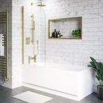 Single Ended Shower Bath with Front Panel & Brushed Brass Screen 1800 x 800mm – Alton