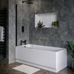 Single Ended Shower Bath with Front Panel & Black Bath Screen 1500 x 700mm – Rutland