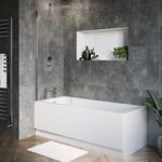 Single Ended Shower Bath with Front Panel & Hinged Chrome Bath Screen 1800 x 800mm – Rutland