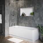 Single Ended Shower Bath with Front Panel & Chrome Bath Screen with Towel Rail 1800 x 800mm – Rutland