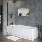 Single Ended Shower Bath with Front Panel & Black Bath Screen with Towel Rail 1800 x 800mm – Rutland