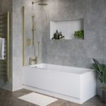 Single Ended Shower Bath with Front Panel & Brushed Brass Screen 1800 x 800mm – Rutland