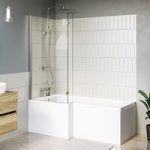 L Shape Shower Bath Left Hand with Front Panel & Chrome Bath Screen 1500 x 850mm – Lomax