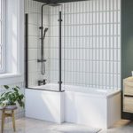 L Shape Shower Bath Left Hand with Front Panel & Black Bath Screen 1700 x 850mm – Lomax