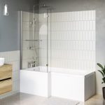 L Shape Shower Bath Left Hand with Front Panel & Chrome Bath Screen with Towel Rail 1700 x 850mm – Lomax