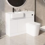 1100mm White Left Hand Toilet and Sink Unit with Square Toilet and Black Fittings – Bali