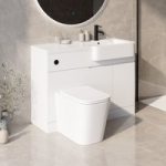 1100mm White Right Hand Toilet and Sink Unit with Square Toilet and Black Fittings – Bali