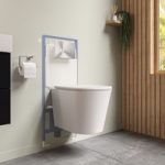 Matt White Wall Hung Rimless Toilet with Soft Close Seat Cistern Frame and Chrome Flush – Verona