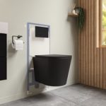 Matt Black Wall Hung Rimless Toilet with Soft Close Seat Cistern Frame and Black Flush – Verona