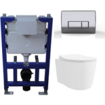 Wall Hung Toilet with Soft Close Seat Chrome Pneumatic Flush Plate 820mm Frame & Cistern – Alcor