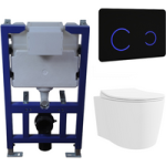 Wall Hung Toilet with Soft Close Seat Black Glass Sensor Pneumatic Flush Plate 820mm Frame & Cistern – Alcor