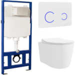 Wall Hung Toilet with Soft Close Seat White Glass Sensor Pneumatic Flush Plate 1170mm Frame & Cistern – Alcor