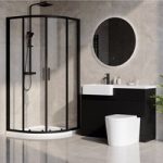 900mm Black Quadrant Shower Enclosure Bathroom Suite with Left Hand Toilet & Sink Unit – Pavo