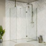 1400x900mm Nickel Wet Room Shower Screen Enclosure with 350mm Flipper Panel – Live Your Colour