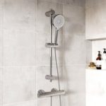 Chrome Thermostatic Round Bar Mixer Shower Set with Slide Rail Kit – Flow