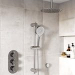 Chrome Dual Outlet Ceiling Mounted Thermostatic Mixer Shower Set with Hand Shower – Flow