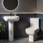 Close Coupled Corner Toilet and Full Pedestal Basin Bathroom Suite – Seren