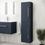 Double Door Blue Wall Mounted Tall Bathroom Cabinet with Chrome Handles 350 x 1400mm – Ashford