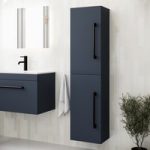 Double Door Blue Wall Mounted Tall Bathroom Cabinet with Black Handles 350 x 1400mm – Ashford