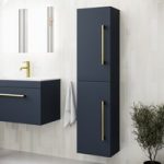 Double Door Blue Wall Mounted Tall Bathroom Cabinet with Brass Handles 350 x 1400mm – Ashford