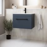 600mm Blue Wall Hung Vanity Unit with Basin and Black Handle – Ashford