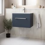 600mm Blue Wall Hung Vanity Unit with Basin and Chrome Handle – Ashford