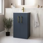 500mm Blue Freestanding Vanity Unit with Basin and Brass Handle – Ashford