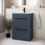 600mm Blue Freestanding Vanity Unit with Basin and Black Handle – Ashford