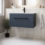 800mm Blue Wall Hung Vanity Unit with Basin and Black Handle – Ashford