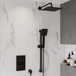 Black Dual Outlet Wall Mounted  Thermostatic Mixer Shower Set with Hand Shower – Zana